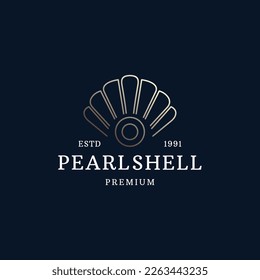 pearl shell logo template with luxury and elegant line art icon.