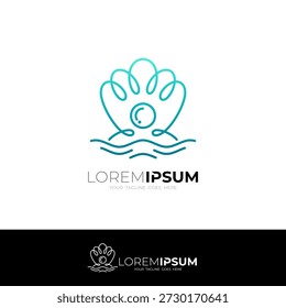 logotipo da concha de pérola e ícone da vida subaquática, design de estilo de linha