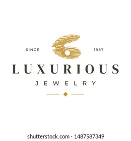 Pearl and shell luxury jewelry logo template