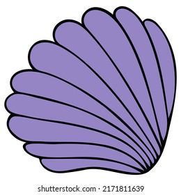 Pearl shell. Marine fossil. Purple invertebrate exoskeleton. Color vector illustration. Outline on isolated background. Cartoon style. Former home of the clam. Idea for web design.