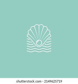 Pearl shell with ocean waves linear simple logo design concept. Vector illustration