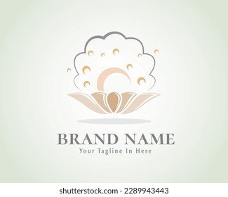 pearl with shell open logo beauty jewelry design template illustration