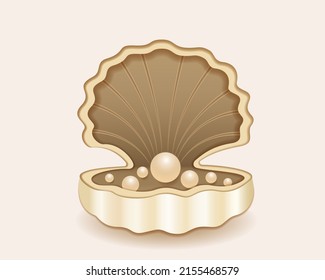 Pearl in a shell. Paper cut style. Vector illustration.