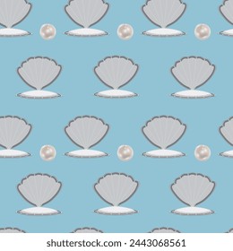 Pearl shell. Seashells seamless pattern. Seamless texture for wrapping paper, wallpaper, stickers, notepad cover.