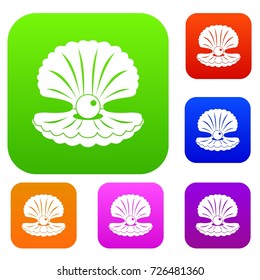 Pearl in a shell set icon color in flat style isolated on white. Collection sings vector illustration