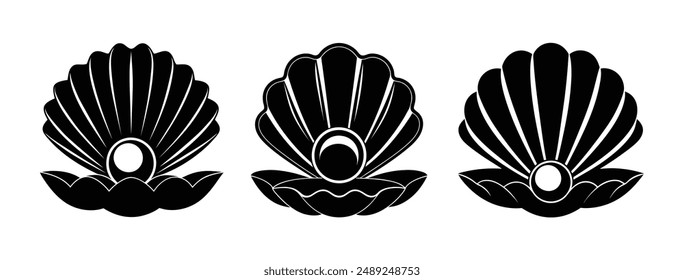 Pearl shell silhouette vector illustration with white background