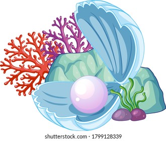 Pearl shell underwater isolated illustration