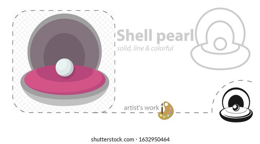 Pearl in a shell vector flat illustration, solid, line icon