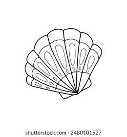 Pearl shelll vector illustration. Line art. printable coloring page for kids and adults