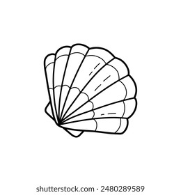 Pearl shelll vector illustration. Line art. printable coloring page for kids and adults