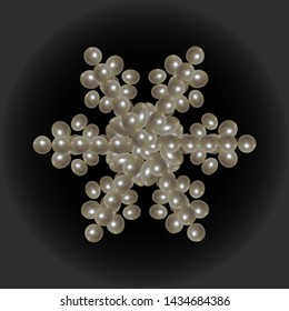 A pearl snowflake on a black background. Vector.