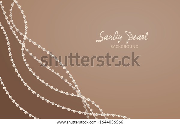 Pearl string corner template. Biege\
background with wavy strings of river pearl. Elegant sandy design\
template with text\
placeholder.