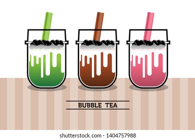 Pearl tea, bubble tea or Boba tea cups milk in funny style vector