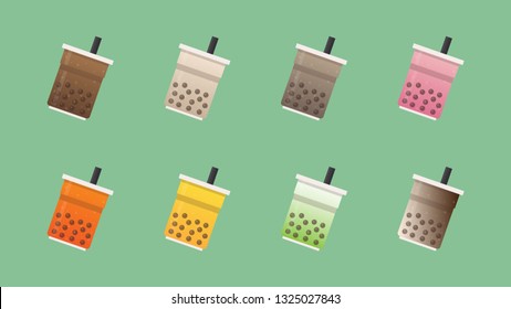 Pearl tea cartoon vector set. symbol. logo design.
