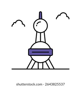 Ícone de estilo de ilustração de contorno preenchido do vetor da torre pérola