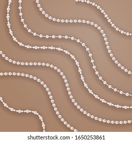 Pearl wavy strings on biege background. Vector design for decoration, wedding invitation or greeting cards, banners.