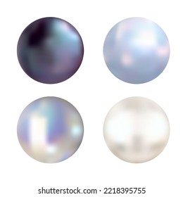 Pearl. White background. Abstract. Black and white pearls. Isolated. Set. Vector. Beautiful illustration.