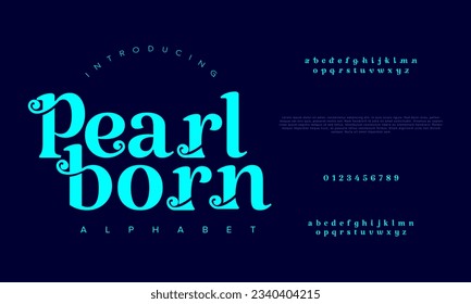 Pearlborn premium luxury elegant alphabet letters and numbers. Elegant wedding typography classic serif font decorative vintage retro. Creative vector illustration