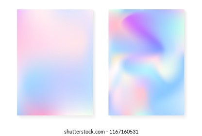 Pearlescent background with holographic gradient. Hologram cover set. 90s, 80s retro style. graphic template for book, annual, mobile interface, web app. Vibrant pearlescent background set.