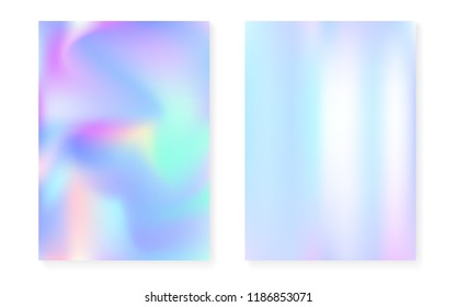 Pearlescent background with holographic gradient. Hologram cover set. 90s, 80s retro style. graphic template for book, annual, mobile interface, web app. Iridescent pearlescent background set.