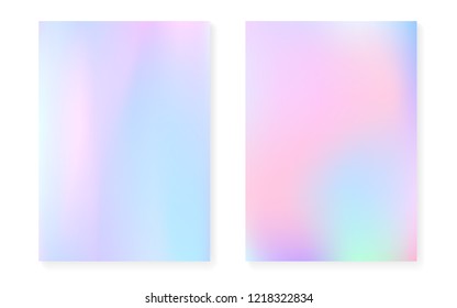 Pearlescent background with holographic gradient. Hologram cover set. 90s, 80s retro style. graphic template for flyer, poster, banner, mobile app. Vibrant pearlescent background set.