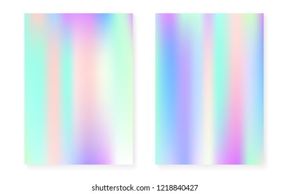 Pearlescent background with holographic gradient. Hologram cover set. 90s, 80s retro style. graphic template for flyer, poster, banner, mobile app. Rainbow pearlescent background set.