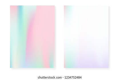 Pearlescent background with holographic gradient. Hologram cover set. 90s, 80s retro style. graphic template for brochure, banner, wallpaper, mobile screen. Bright pearlescent background set.