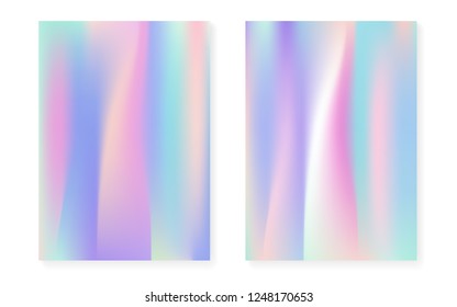 Pearlescent background with holographic gradient. Hologram cover set. 90s, 80s retro style. graphic template for flyer, poster, banner, mobile app. Futuristic pearlescent background set.