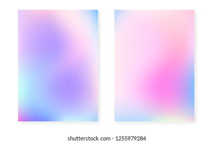 Pearlescent background with holographic gradient. Hologram cover set. 90s, 80s retro style. graphic template for placard, presentation, banner, brochure. Vibrant pearlescent background set.