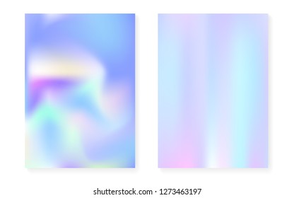 Pearlescent background with holographic gradient. Hologram cover set. 90s, 80s retro style. graphic template for book, annual, mobile interface, web app. Hipster pearlescent background set.
