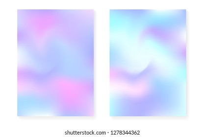 Pearlescent background with holographic gradient. Hologram cover set. 90s, 80s retro style. graphic template for placard, presentation, banner, brochure. Vibrant pearlescent background set.