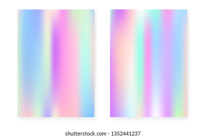 Pearlescent background with holographic gradient. Hologram cover set. 90s, 80s retro style. graphic template for flyer, poster, banner, mobile app. Trendy pearlescent background set.