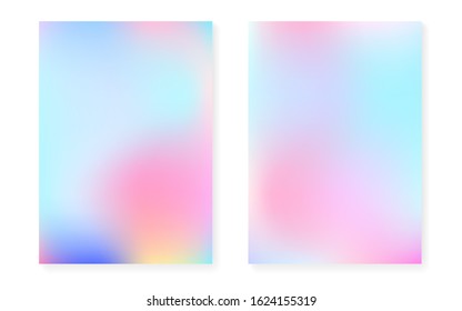 Pearlescent background with holographic gradient. Hologram cover set. 90s, 80s retro style. graphic template for book, annual, mobile interface, web app. Fluorescent pearlescent background set.