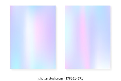 Pearlescent background with holographic gradient. Hologram cover set. 90s, 80s retro style. graphic template for book, annual, mobile interface, web app. Vibrant pearlescent background set.