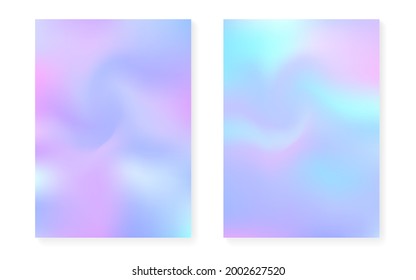 Pearlescent background with holographic gradient. Hologram cover set. 90s, 80s retro style. graphic template for brochure, banner, wallpaper, mobile screen. Stylish pearlescent background set.