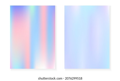 Pearlescent background with holographic gradient. Hologram cover set. 90s, 80s retro style. graphic template for placard, presentation, banner, brochure. Retro pearlescent background set.