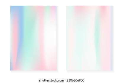 Pearlescent background with holographic gradient. Hologram cover set. 90s, 80s retro style. graphic template for placard, presentation, banner, brochure. Plastic pearlescent background set.
