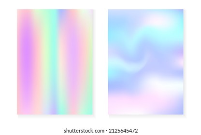 Pearlescent background with holographic gradient. Hologram cover set. 90s, 80s retro style. graphic template for flyer, poster, banner, mobile app. Trendy pearlescent background set.