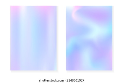 Pearlescent background with holographic gradient. Hologram cover set. 90s, 80s retro style. graphic template for flyer, poster, banner, mobile app. Spectrum pearlescent background set.