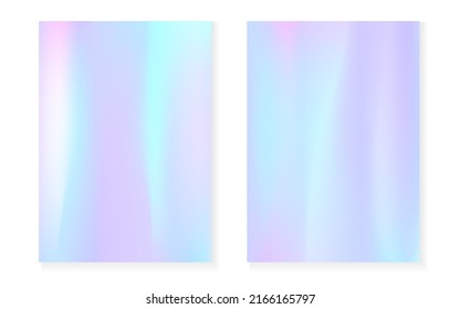 Pearlescent background with holographic gradient. Hologram cover set. 90s, 80s retro style. graphic template for book, annual, mobile interface, web app. Fluorescent pearlescent background set.