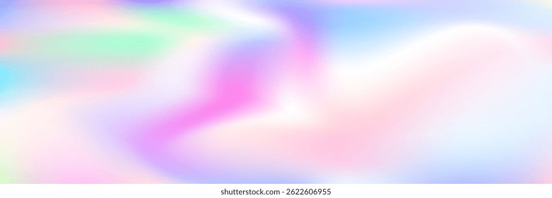 Gradiente Pearlescent. Textura holográfica. Fundo suave violeta. Fluido gráfico. Ilustração Futurista Brilhante. Malha Cromada. Holograma de fundo. Retro Glitter. Gradiente azul pérola