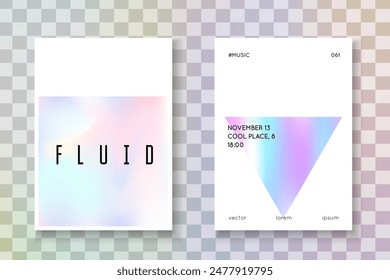 Pearlescent Shape. Colourful Retro Brochure. Fashion Concept. 1980 Poster. Memphis Design. Purple Holographic Label. Abstract Pattern. Blue Pearlescent Shape