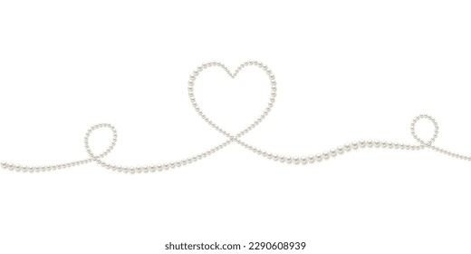 Pearls. Beads. Jewelry. Beautiful vector background. Pearl heart. Garland. Festive decoration.