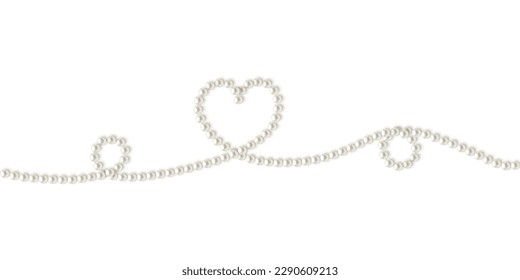 Pearls. Beads. Jewelry. Beautiful vector background. Pearl heart. Garland. Festive decoration.