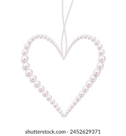Pearls. Beads. Jewelry. Beautiful vector background. Pearl heart. Garland. Decoration in the shape of a heart.