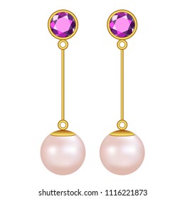 Pearls earrings mockup. Realistic illustration of pearls earrings vector mockup for web design isolated on white background