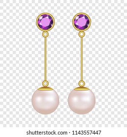 Pearls earrings mockup. Realistic illustration of pearls earrings vector mockup for on transparent background