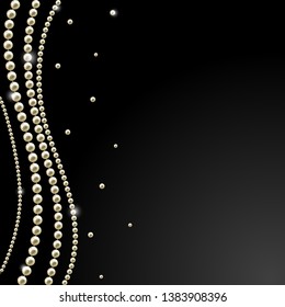 Pearls. Jewelry. Vector illustration. Dark background. Border.