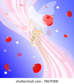 pearls, petals, ring and the tissue