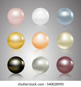 Pearls set. Beautiful shiny natural pearls. Nacreous and iridescent. With transparent glares and highlights for decoration.